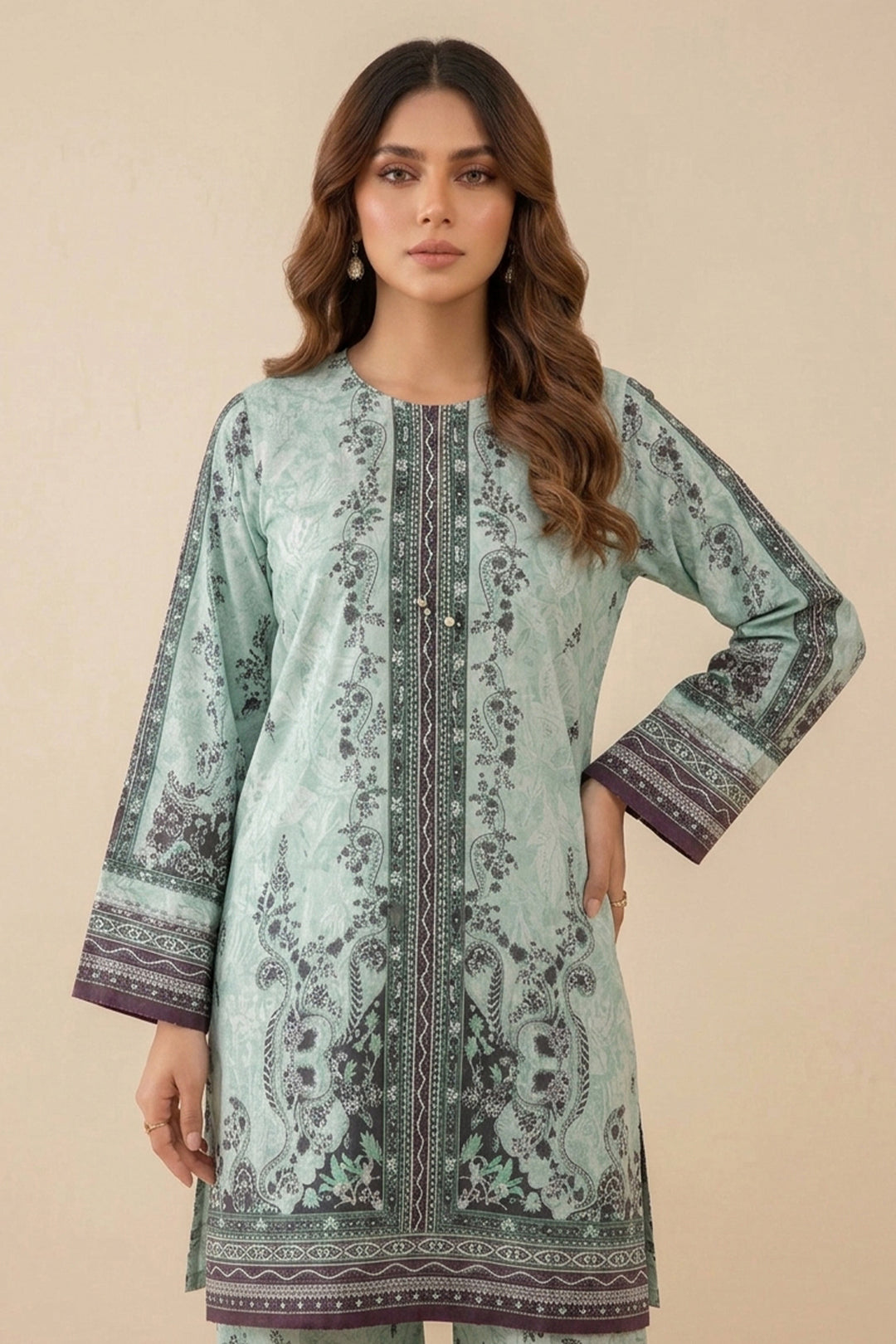 Pale Green 2 Piece Unstitched Printed Cambric Co-Ord Set