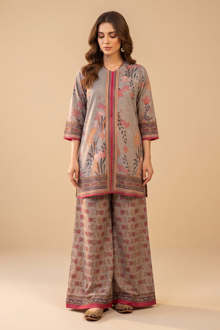 Pale Silver 2 Piece Unstitched Printed Cambric Co-Ord Set