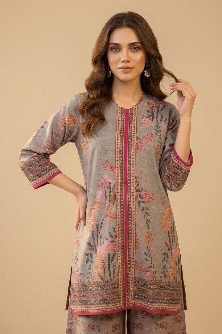 Pale Silver 2 Piece Unstitched Printed Cambric Co-Ord Set