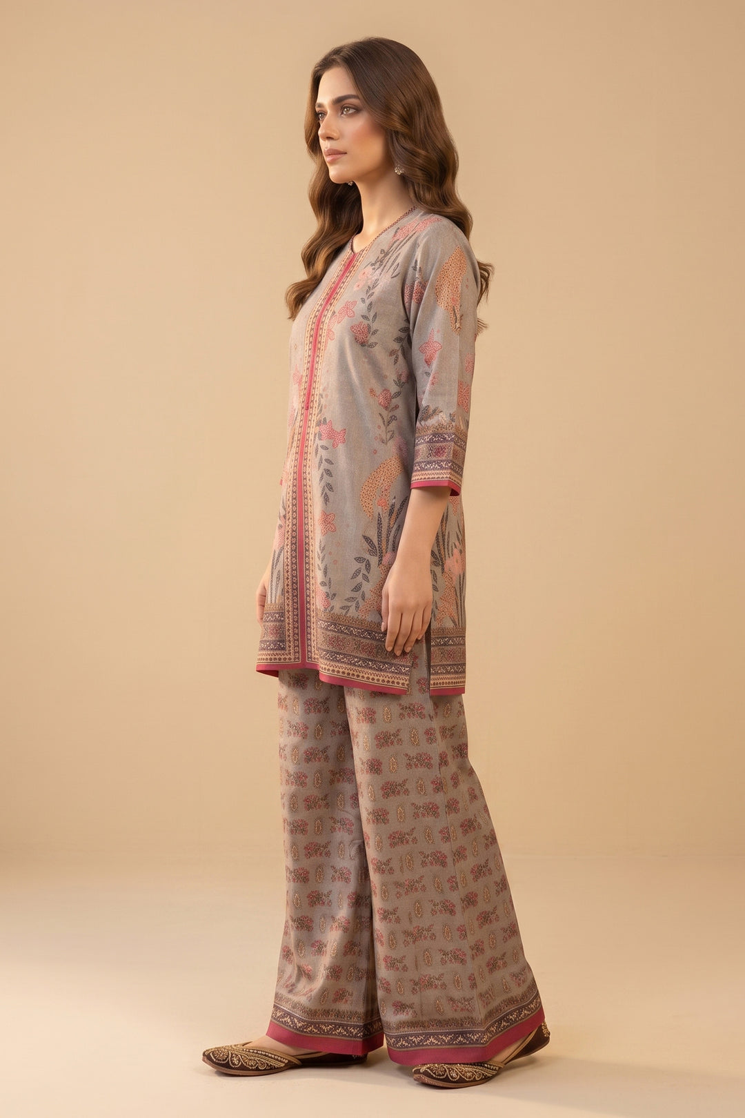 Pale Silver 2 Piece Unstitched Printed Cambric Co-Ord Set