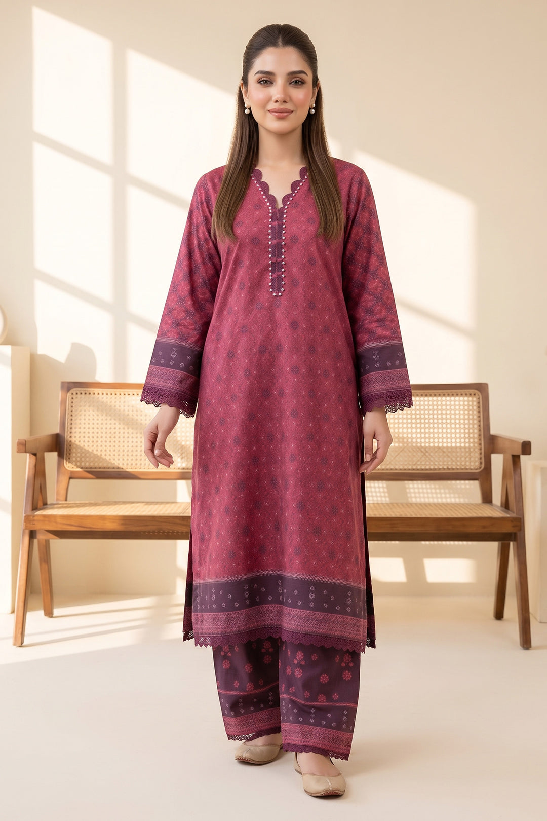 Pale Carmine 2 Piece Unstitched Printed Cambric Co-Ord Set