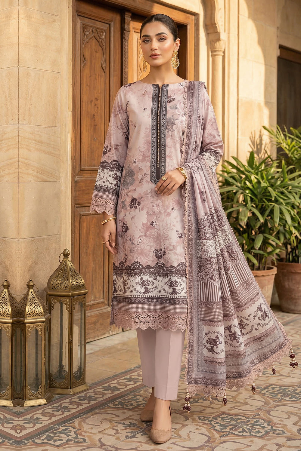 Pale Chestnut 3 Piece Unstitched Premium Printed Lawn