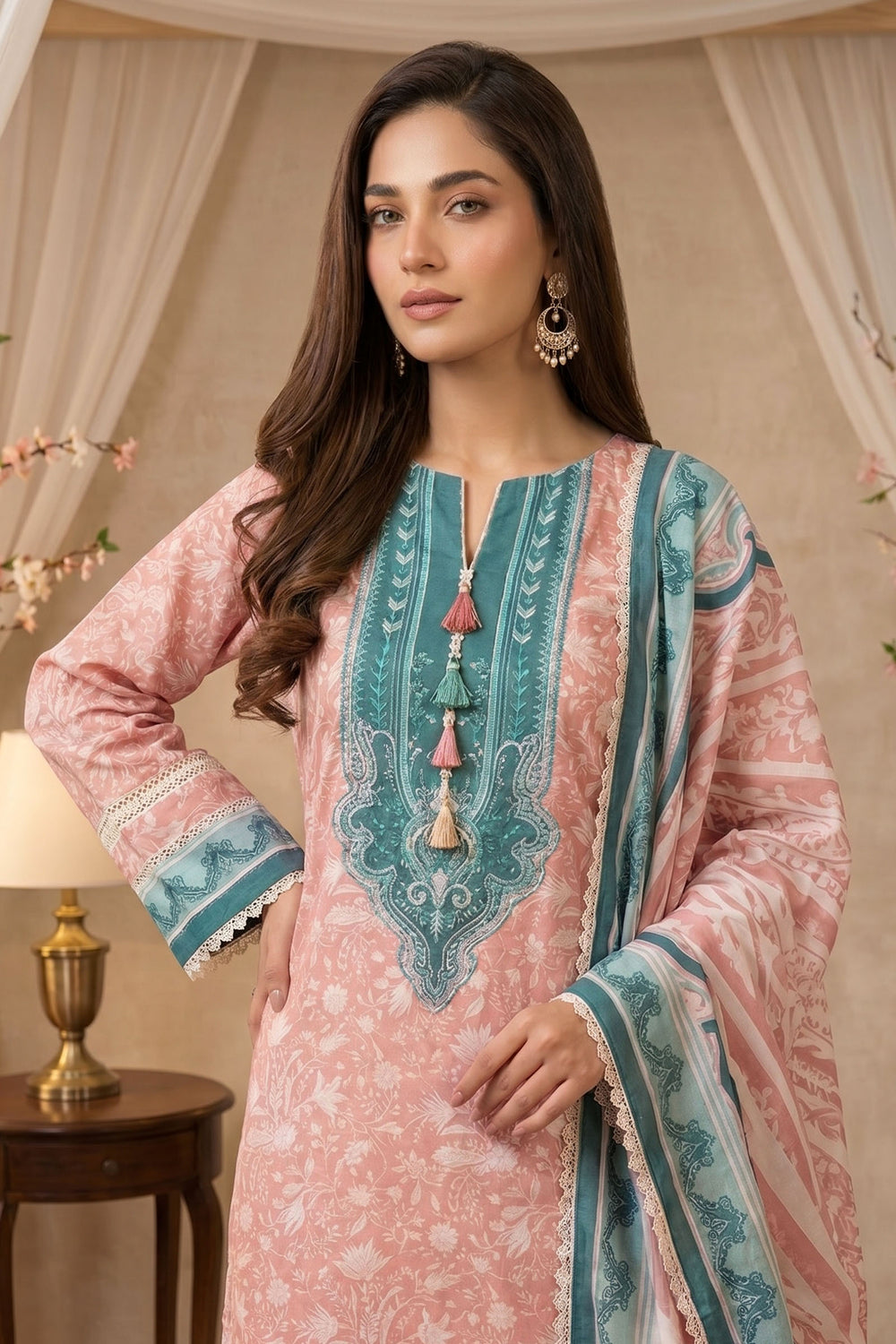 Pale Chestnut 3 Piece Unstitched Premium Printed Lawn Suit By Jacquard Clothing Summer 2026 Hania Manahil Collection