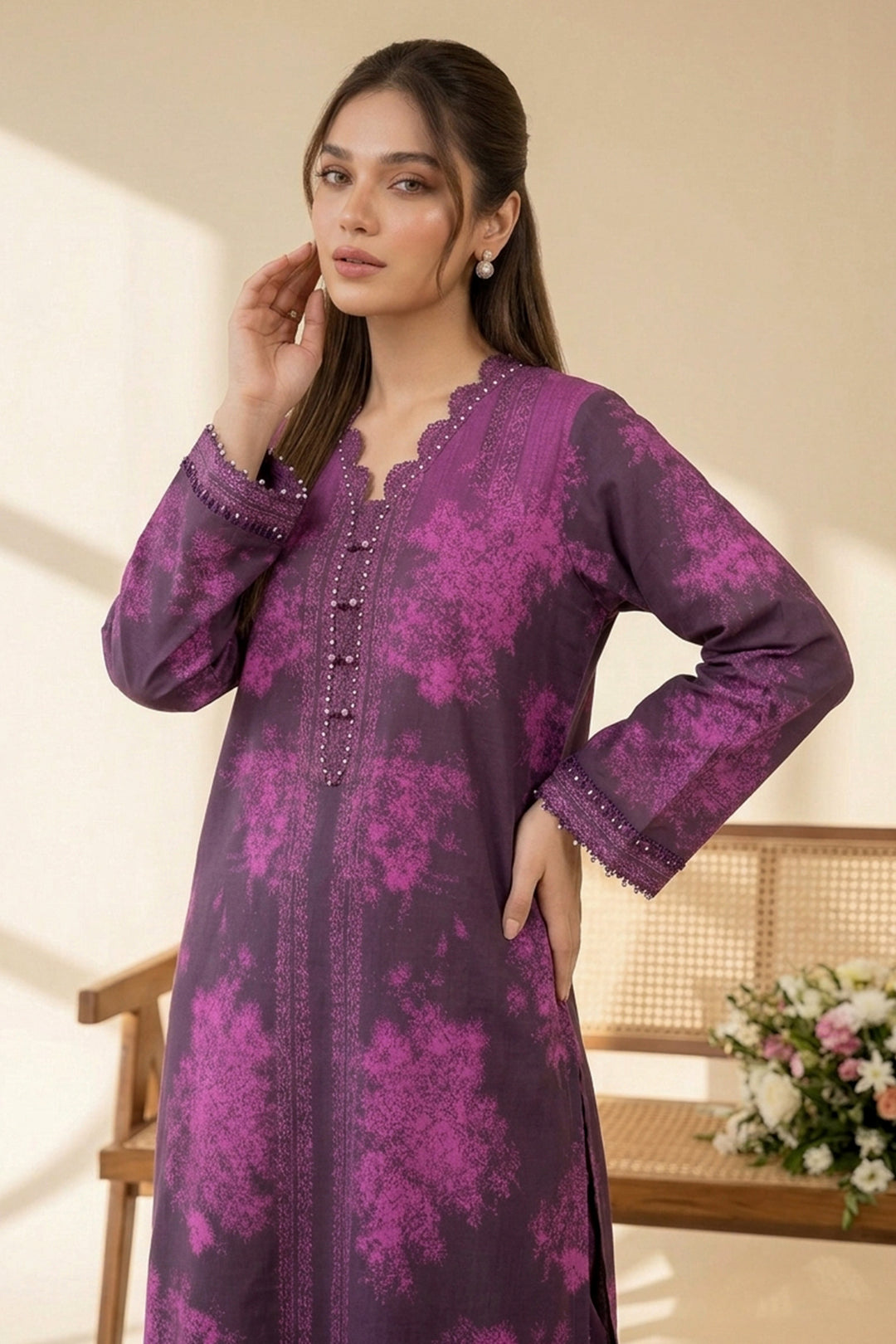 Pansy Purple 2 Piece Unstitched Printed Cambric Co-Ord Set