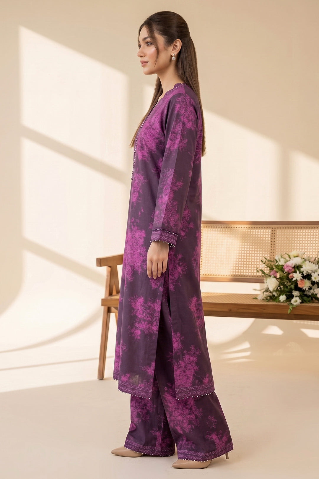 Pansy Purple 2 Piece Unstitched Printed Cambric Co-Ord Set