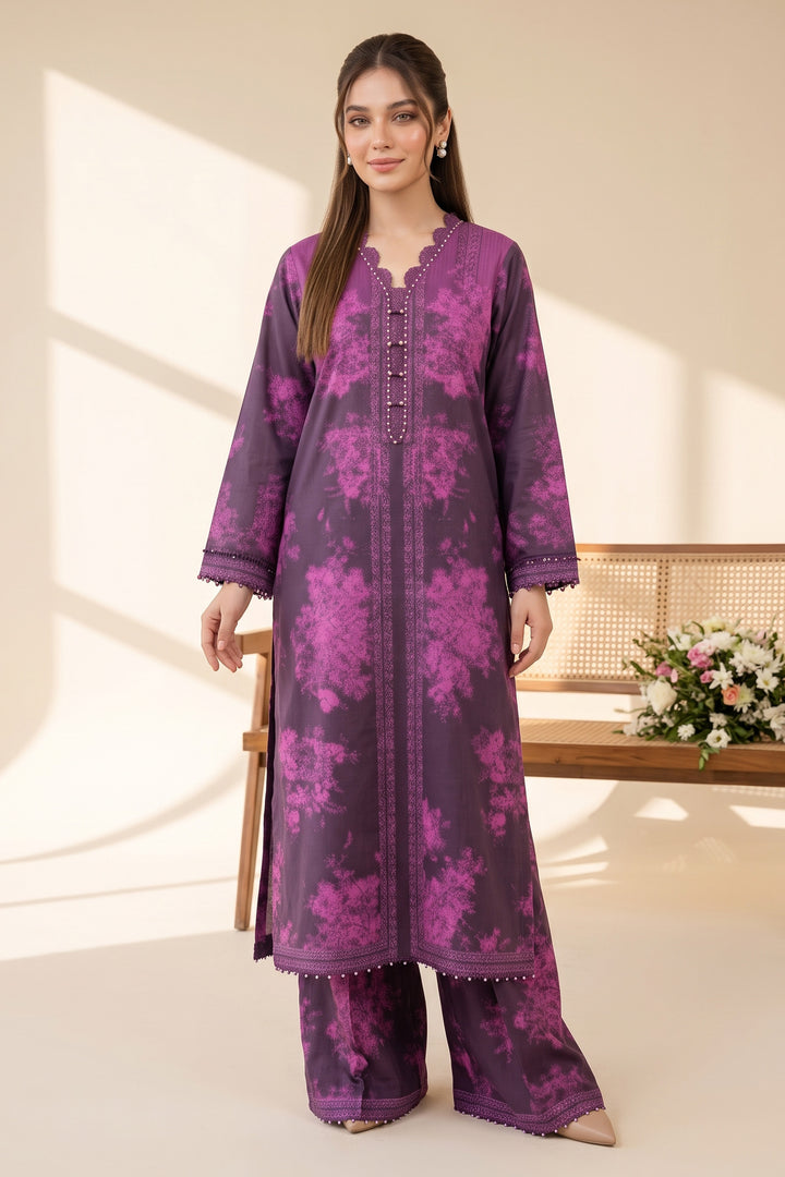 Pansy Purple 2 Piece Unstitched Printed Cambric Co-Ord Set