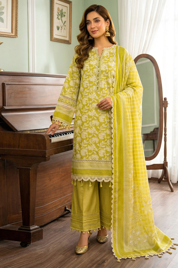 Parrot Yellow 3 Piece Unstitched Premium Printed Lawn