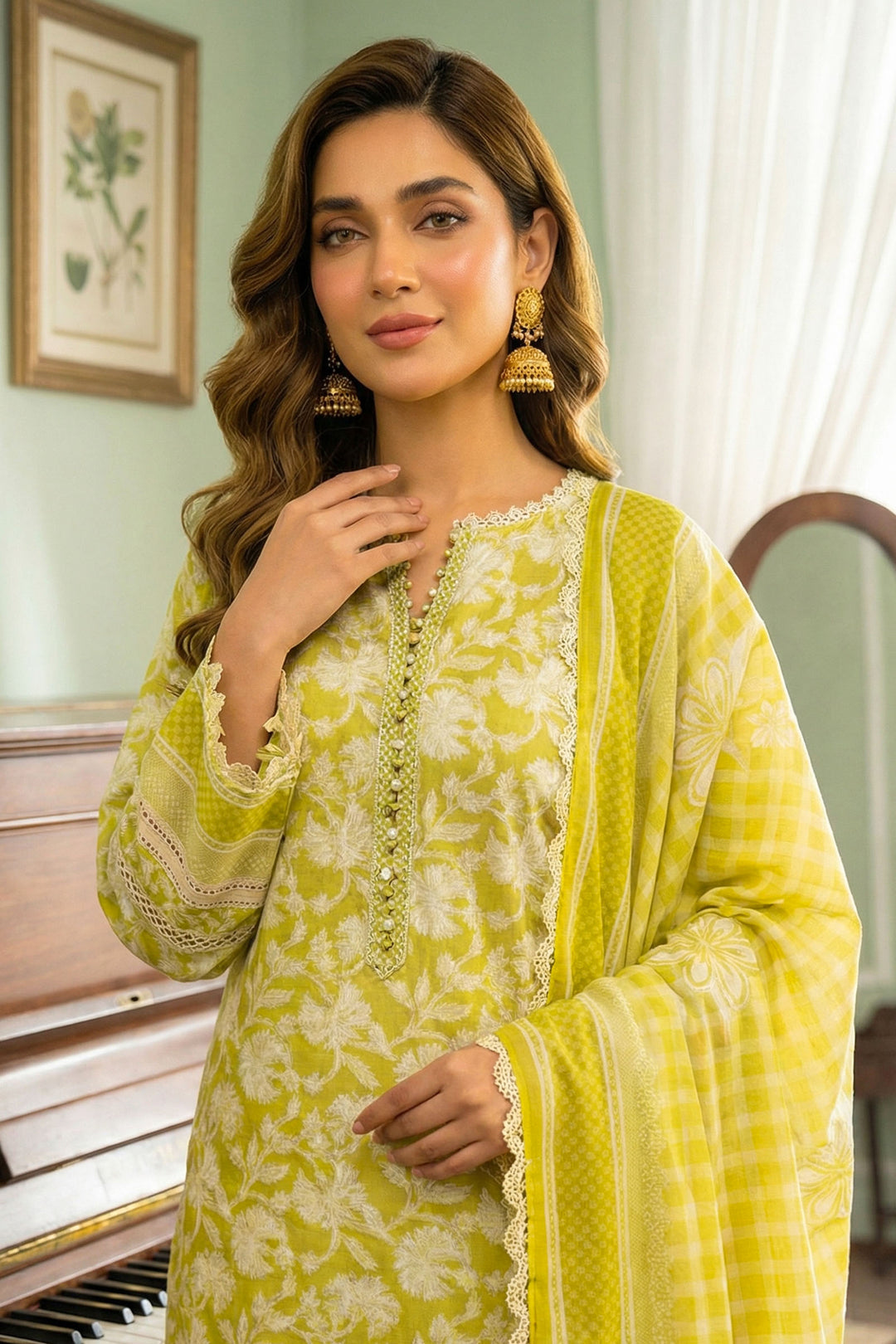 Parrot Yellow 3 Piece Unstitched Premium Printed Lawn