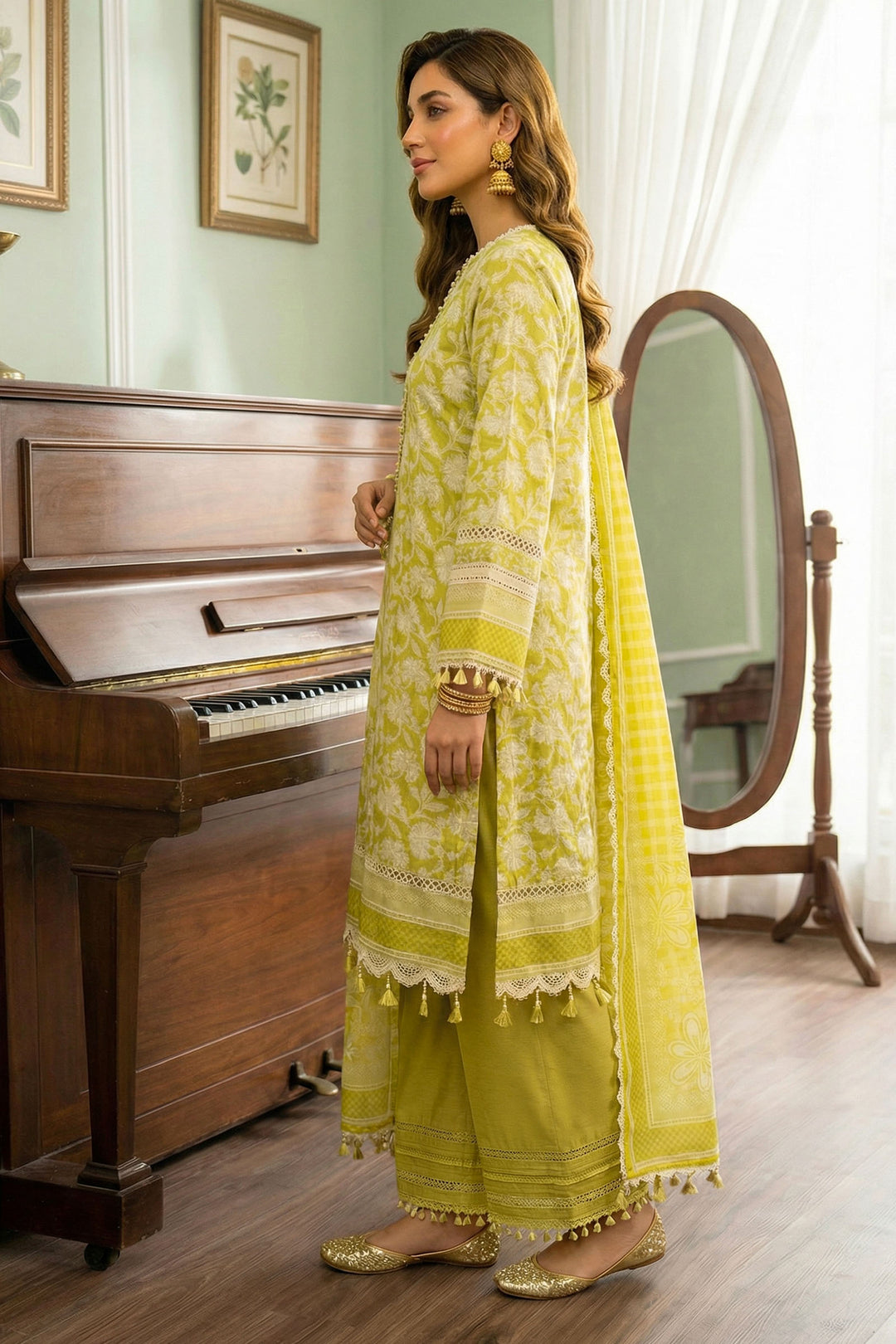 Parrot Yellow 3 Piece Unstitched Premium Printed Lawn