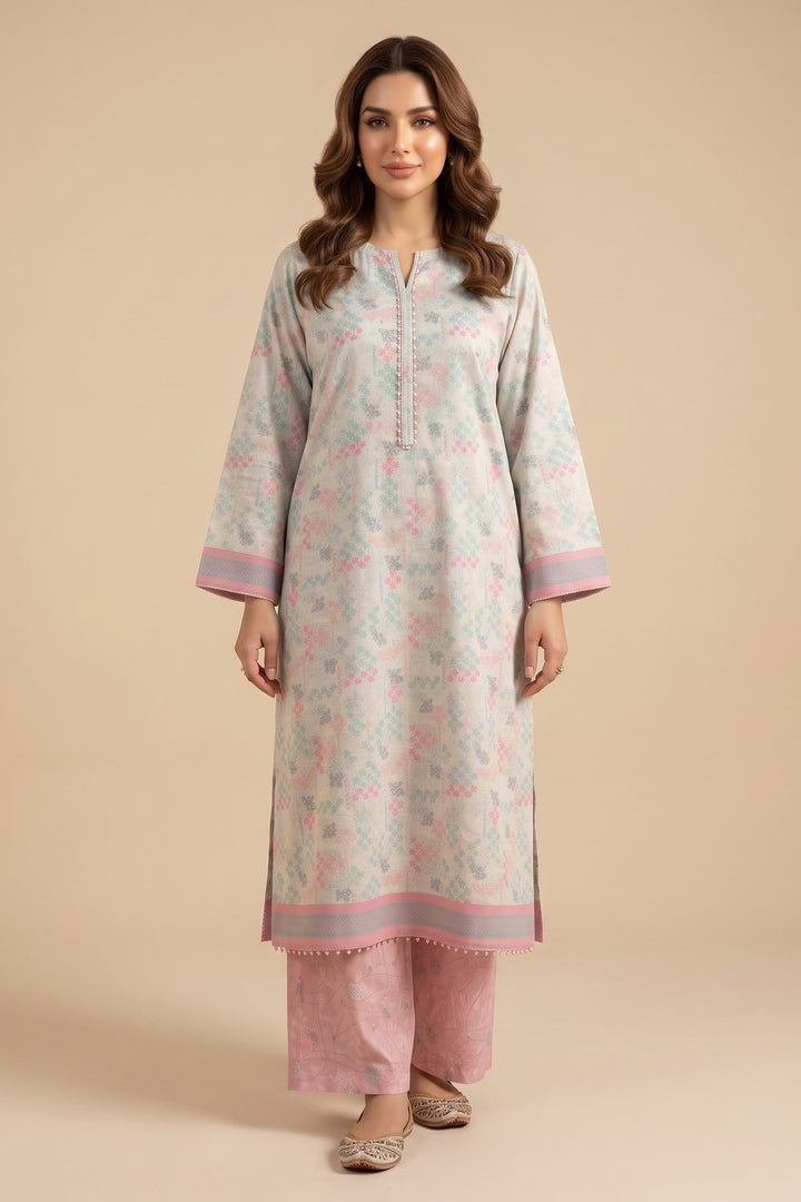 Pastel Gray 2 Piece Unstitched Printed Cambric Co-Ord Set