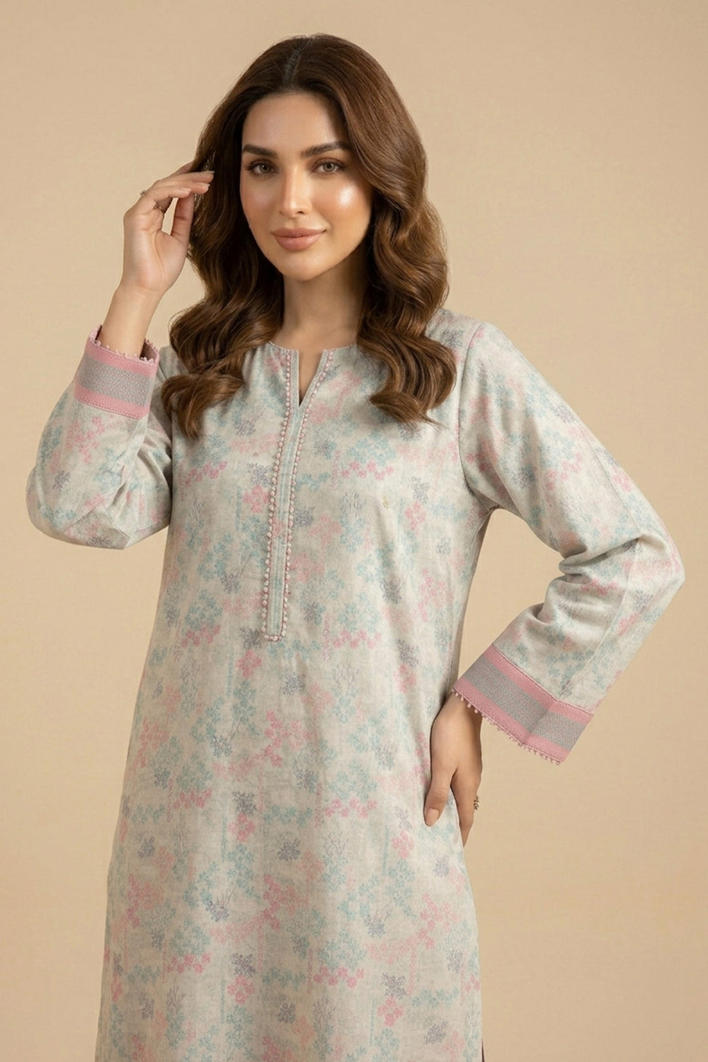 Pastel Gray 2 Piece Unstitched Printed Cambric Co-Ord Set