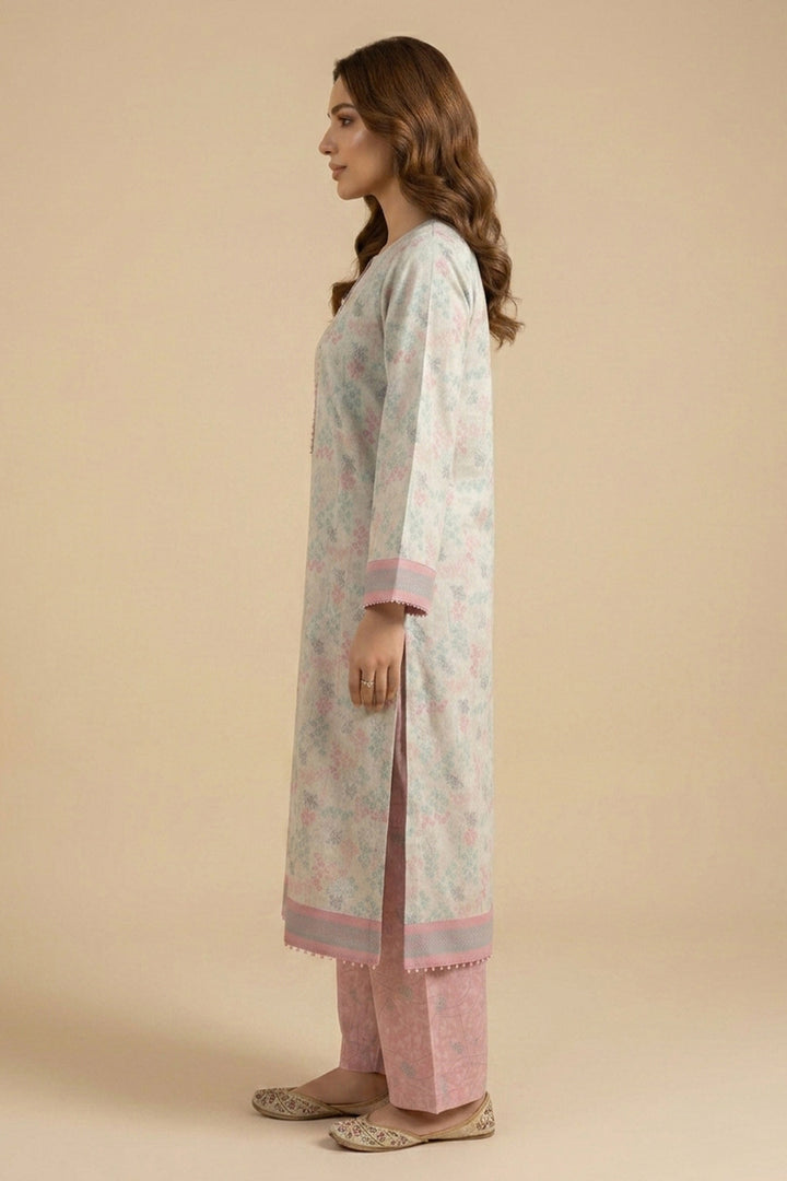 Pastel Gray 2 Piece Unstitched Printed Cambric Co-Ord Set