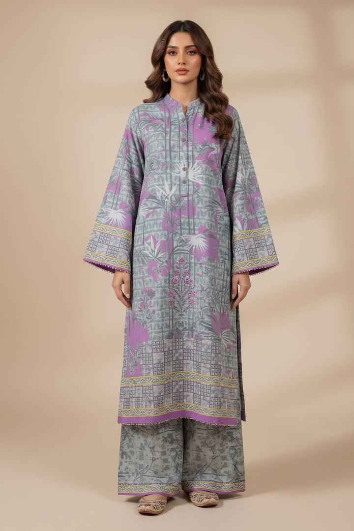 Pastel Purple 2 Piece Unstitched Printed Cambric Co-Ord Set