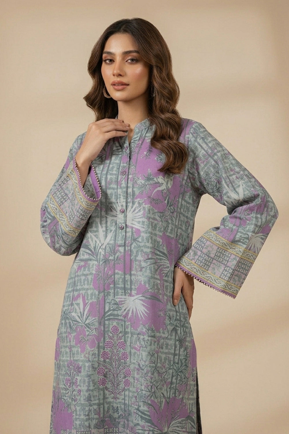 Pastel Purple 2 Piece Unstitched Printed Cambric Co-Ord Set