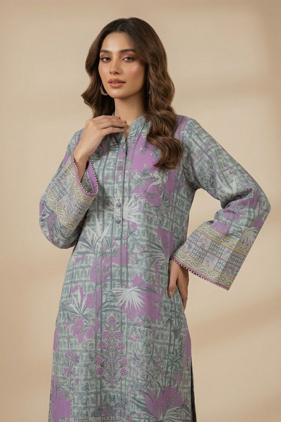 Pastel Purple 2 Piece Unstitched Printed Cambric Co-Ord Set