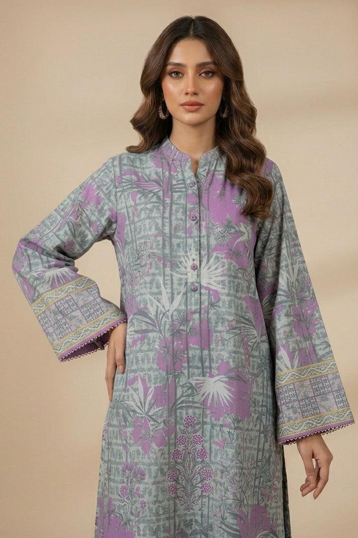 Pastel Purple 2 Piece Unstitched Printed Cambric Co-Ord Set