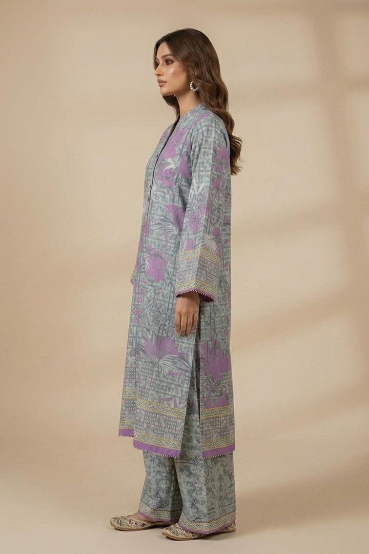 Pastel Purple 2 Piece Unstitched Printed Cambric Co-Ord Set