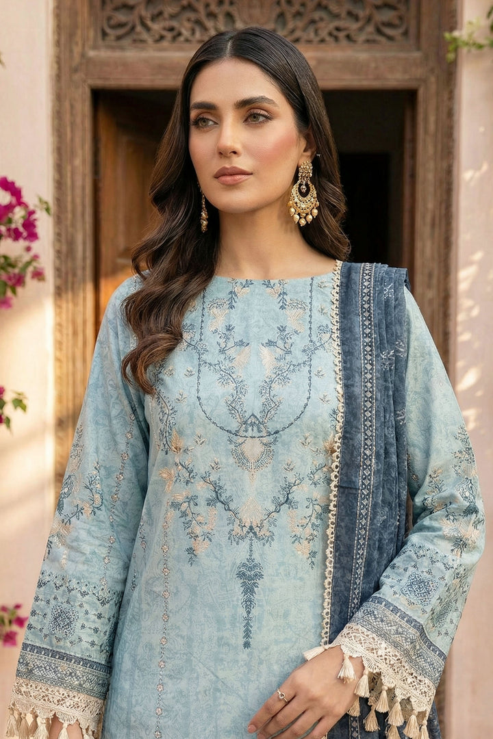 Pastel Blue 3 Piece Unstitched Premium Printed Lawn Suit - Jacquard Wirsa By Zainab Collection Summer 2026