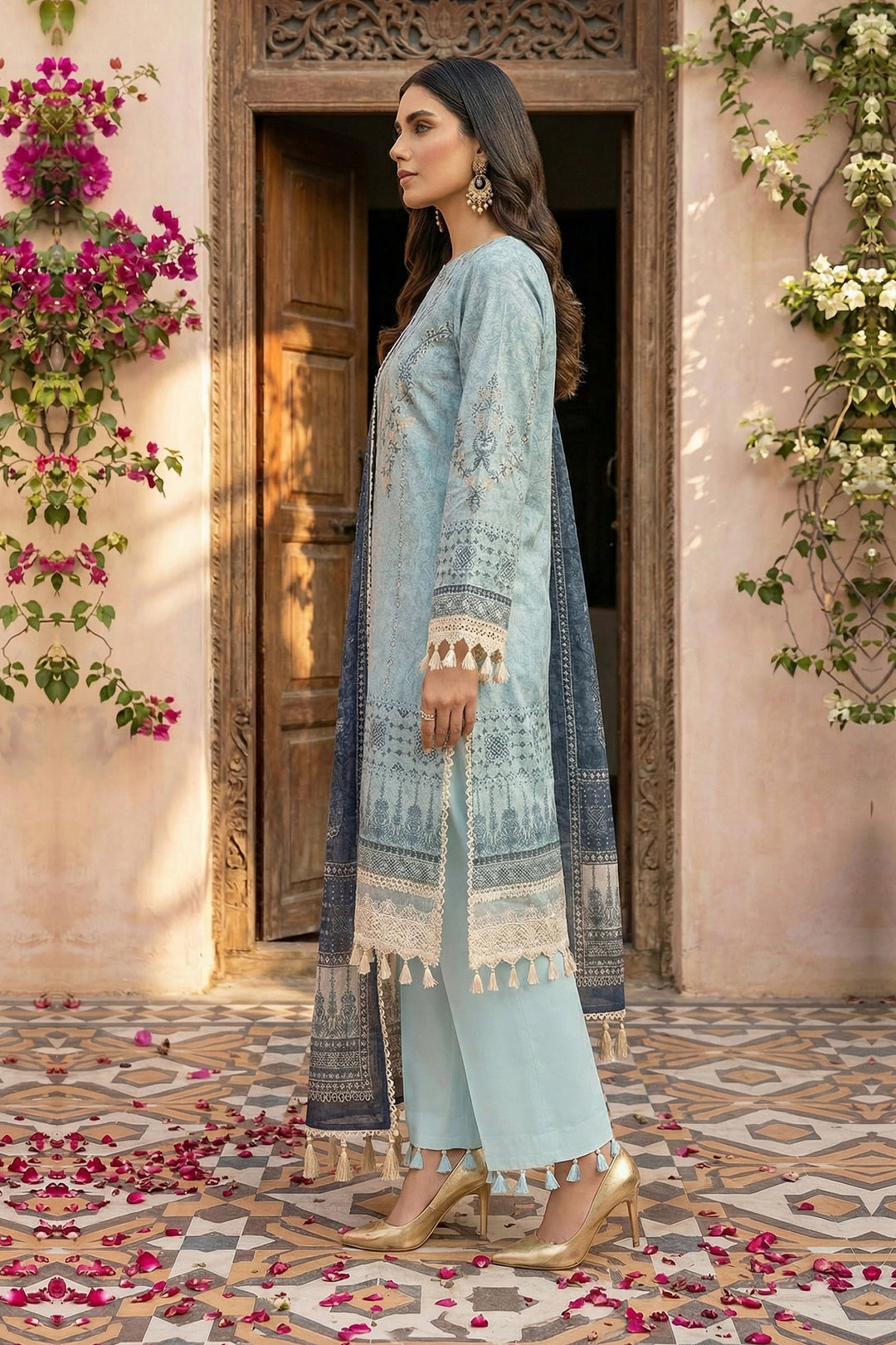 Pastel Blue 3 Piece Unstitched Premium Printed Lawn Suit - Jacquard Wirsa By Zainab Collection Summer 2026