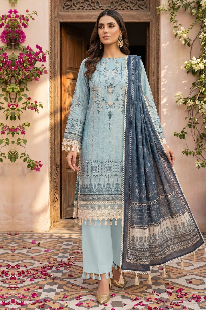 Pastel Blue 3 Piece Unstitched Premium Printed Lawn Suit - Jacquard Wirsa By Zainab Collection Summer 2026