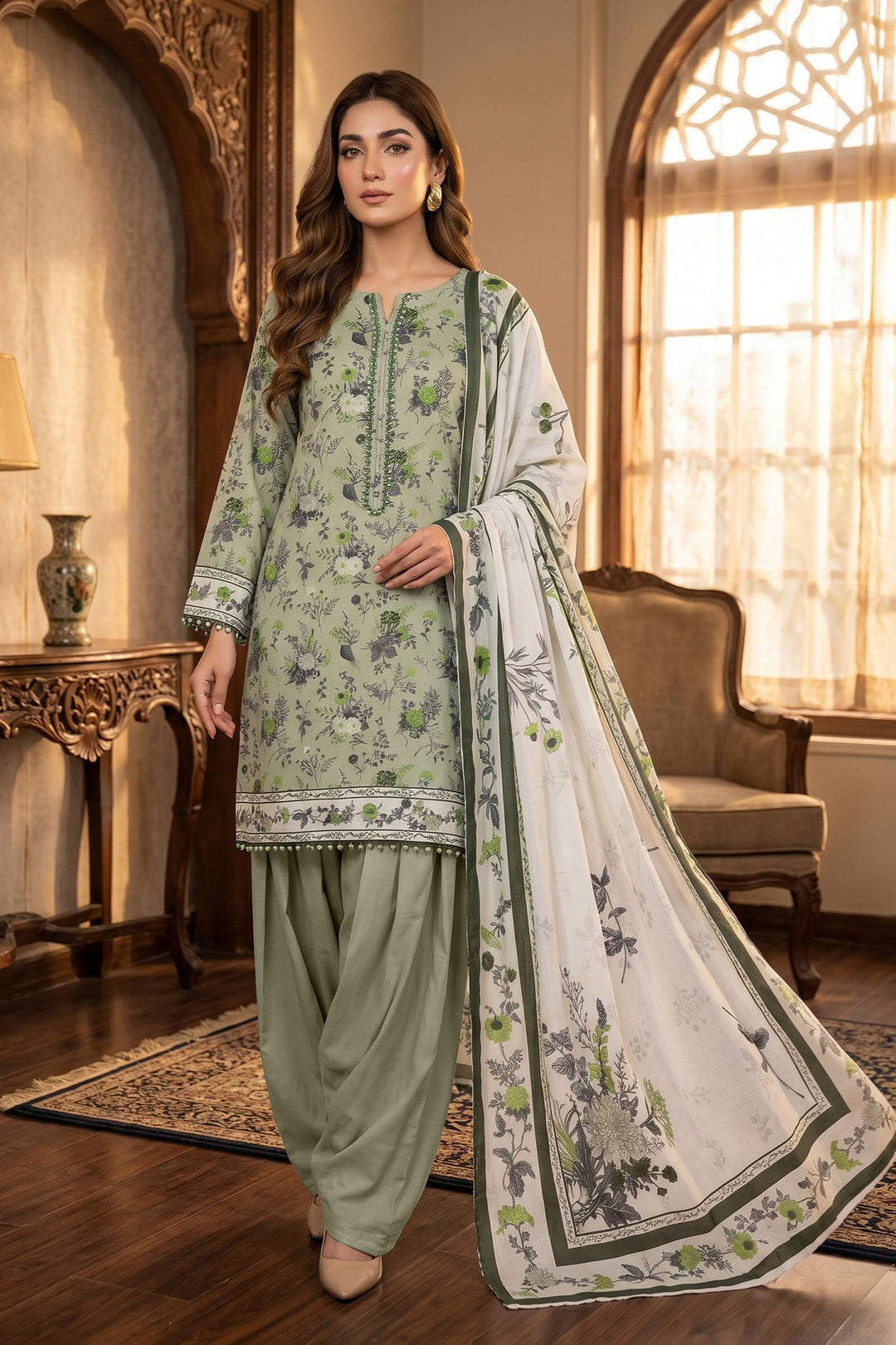 Pastel Green 3 Piece Unstitched Premium Printed Lawn Suit By Jacquard Clothing Summer Collection 2026