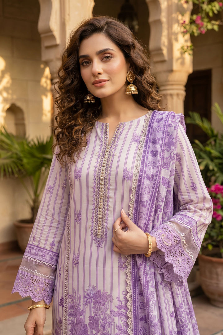 Pastel Purple 3 Piece Unstitched Premium Printed Lawn