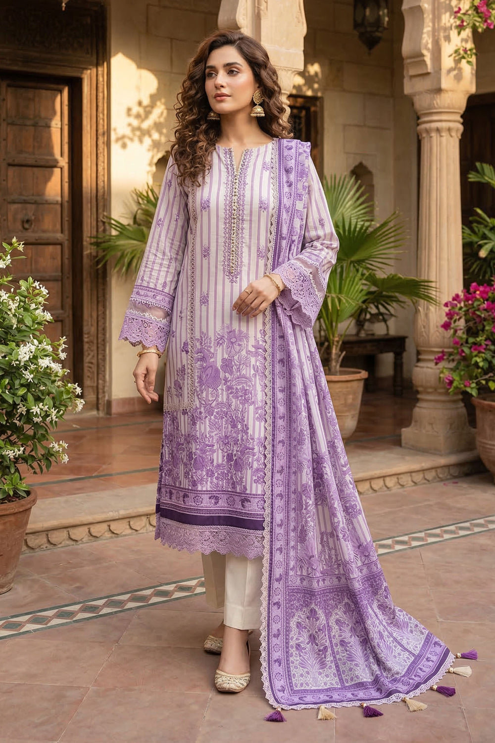 Pastel Purple 3 Piece Unstitched Premium Printed Lawn