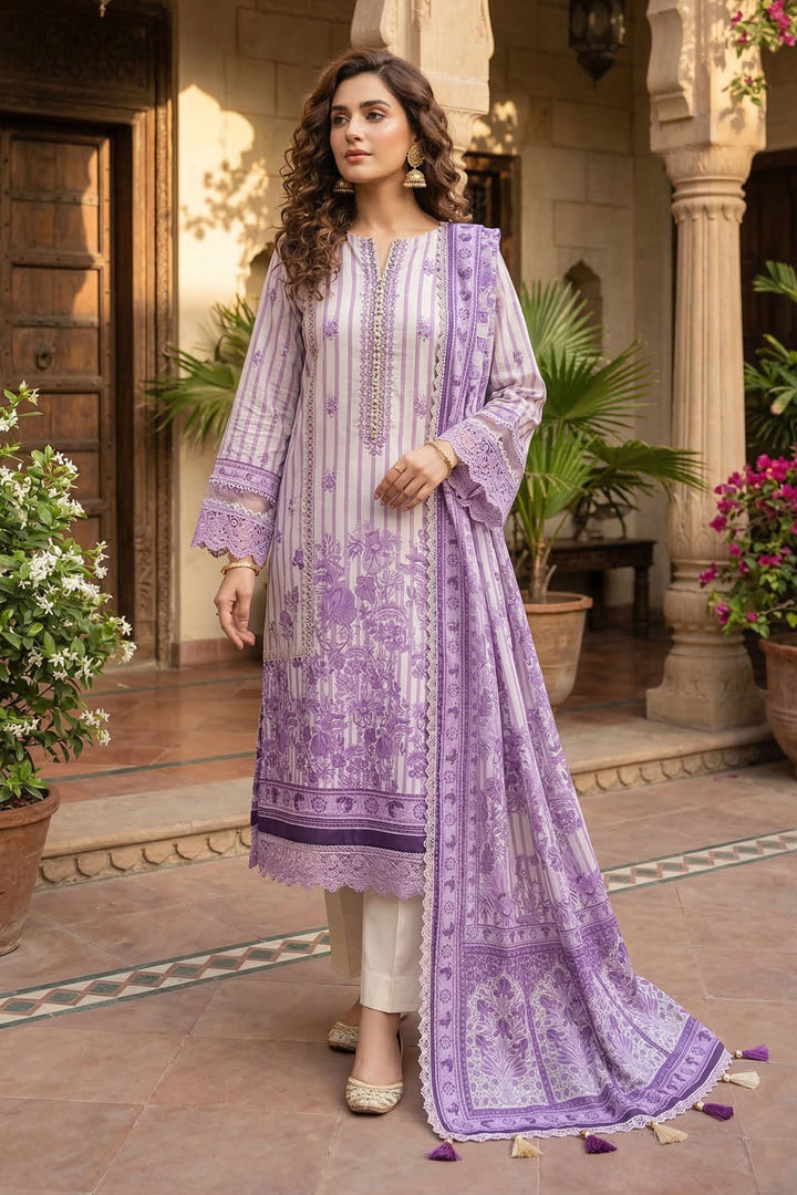 Pastel Purple 3 Piece Unstitched Premium Printed Lawn