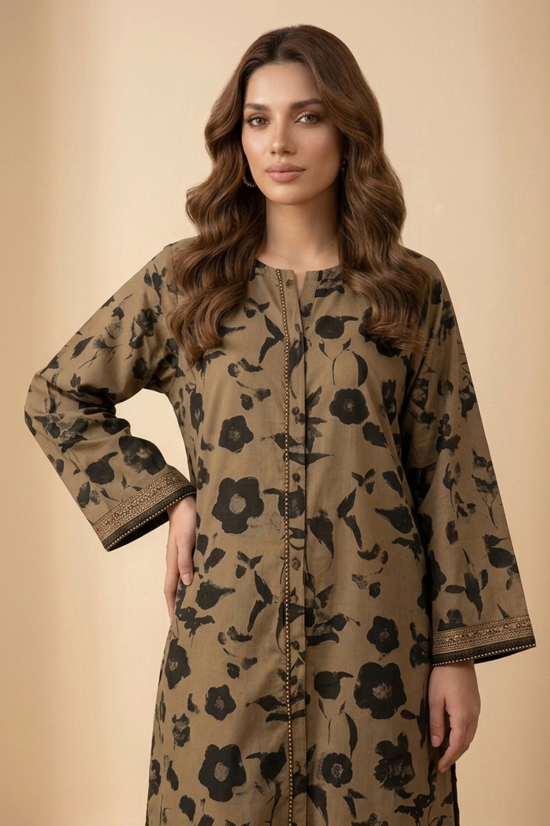 Patel Brown 2 Piece Unstitched Printed Cambric Co-Ord Set
