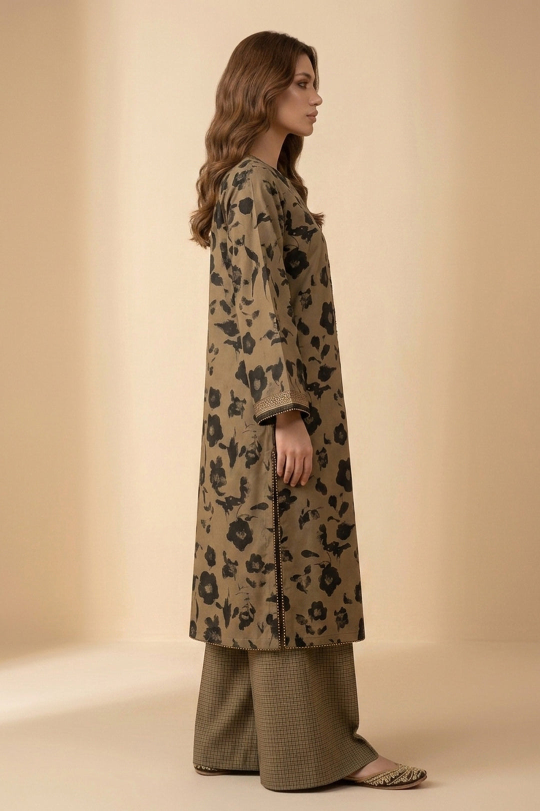 Patel Brown 2 Piece Unstitched Printed Cambric Co-Ord Set