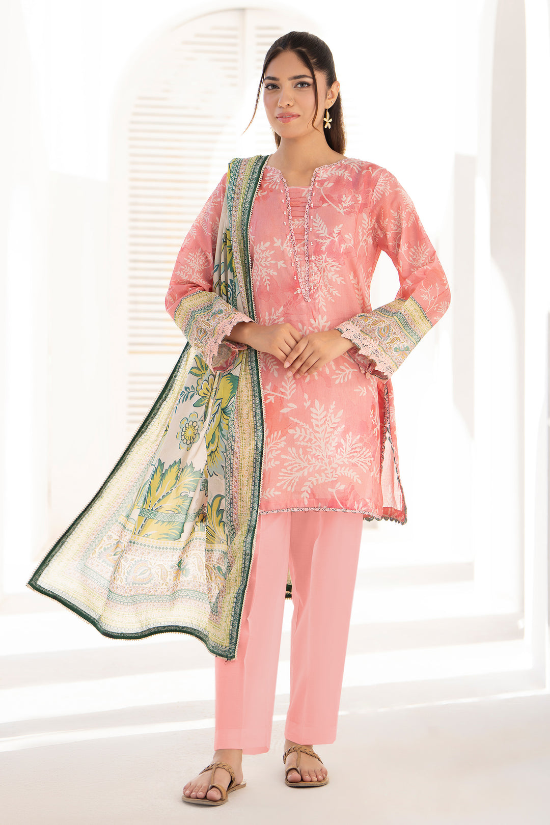 Peach 3 Piece Unstitched Premium Lawn - SU25V2-S1 - JACQUARD CLOTHING