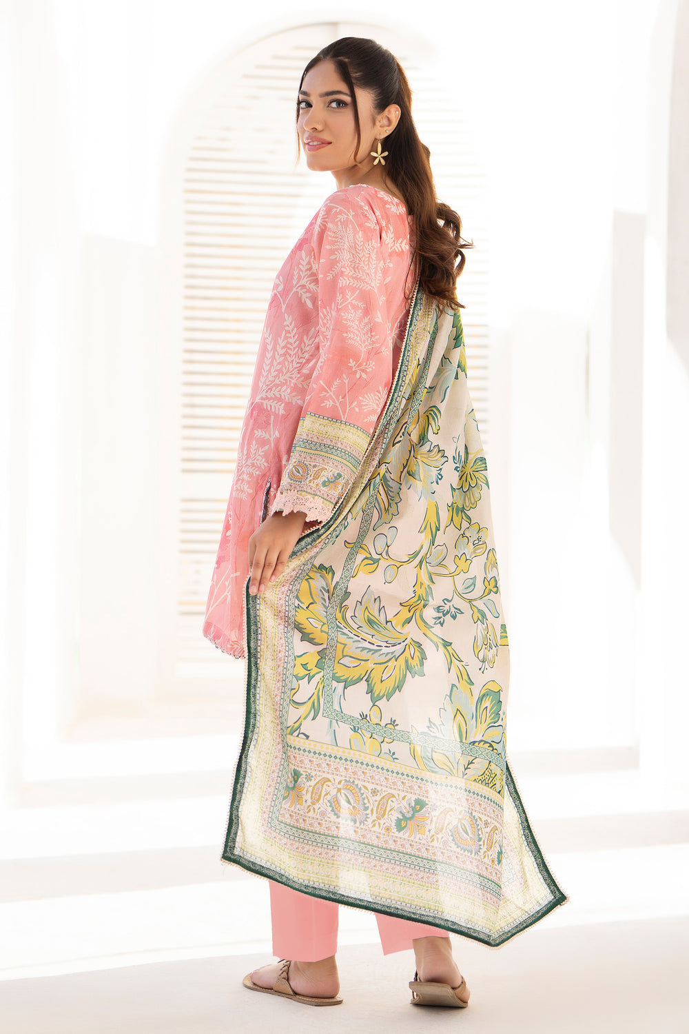 Peach 3 Piece Unstitched Premium Lawn - SU25V2-S1 - JACQUARD CLOTHING