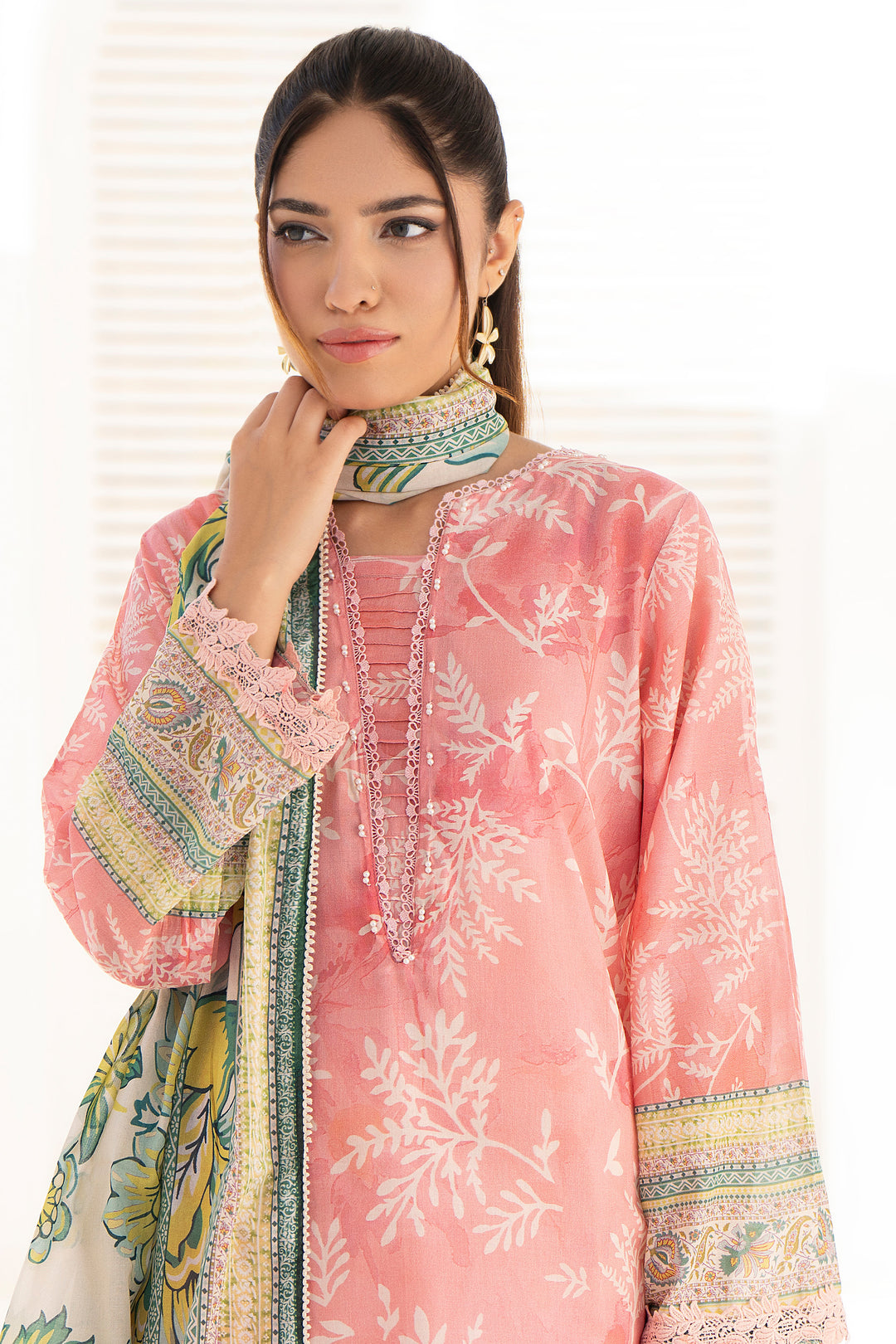 Peach 3 Piece Unstitched Premium Lawn - SU25V2-S1 - JACQUARD CLOTHING