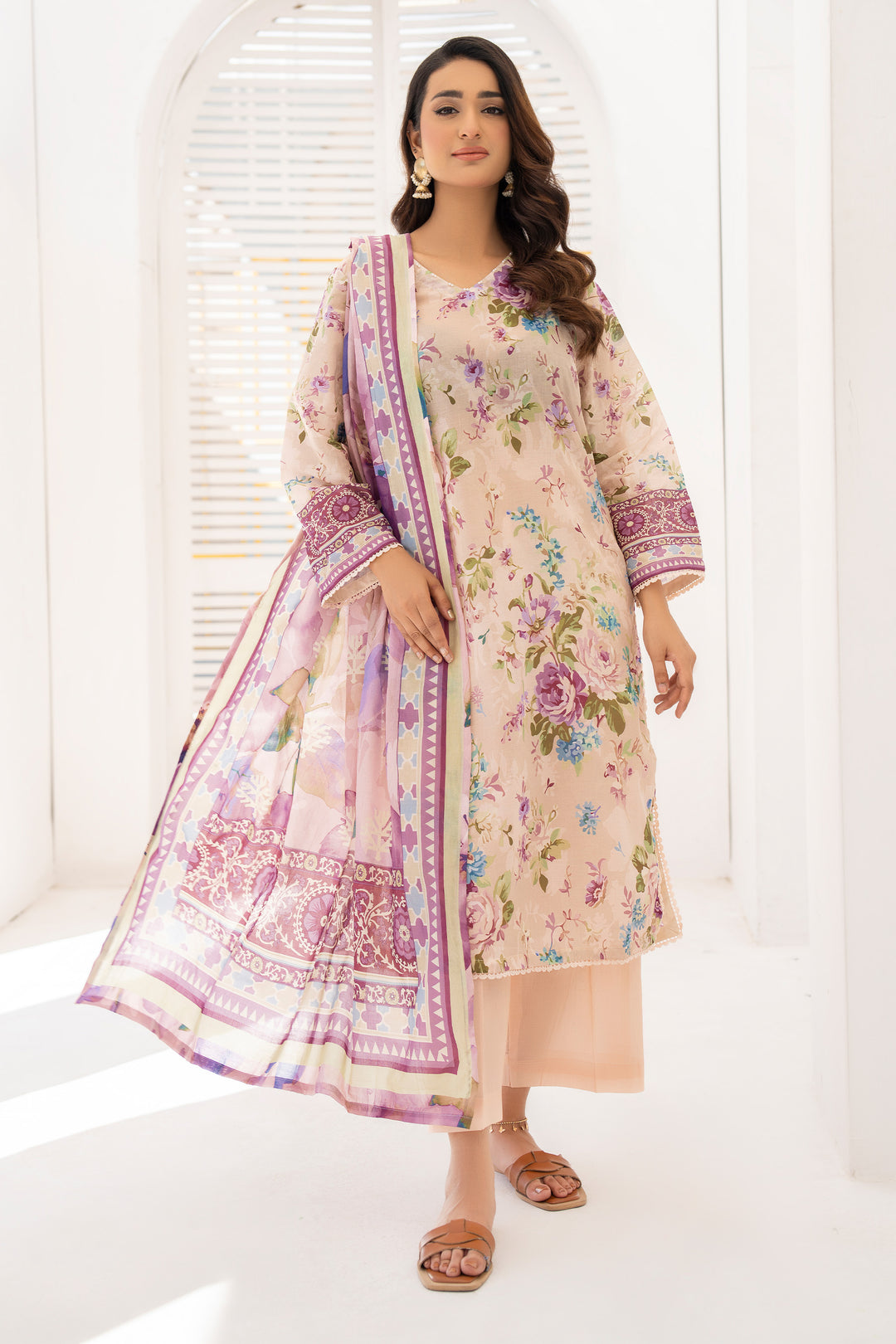 Peach 3 Piece Unstitched Premium Lawn - SU25V3-S4 - JACQUARD CLOTHING
