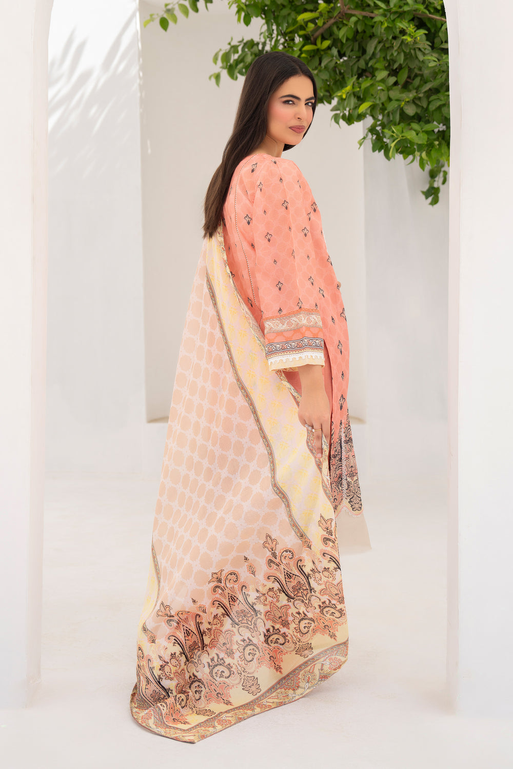 Peach 3 Piece Unstitched Premium Lawn - SU25V5-S2 - JACQUARD CLOTHING