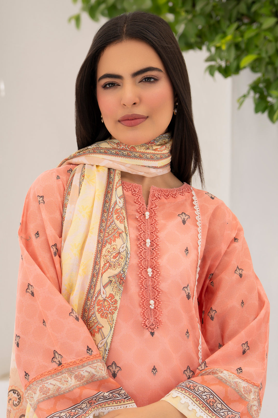 Peach 3 Piece Unstitched Premium Lawn - SU25V5-S2 - JACQUARD CLOTHING