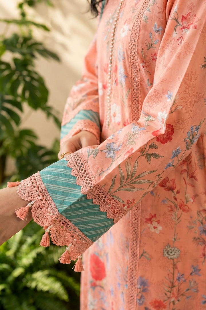 Peach 3 Piece Unstitched Premium Printed Lawn Suit By Jacquard Clothing Summer 2026 Hania Manahil Collection