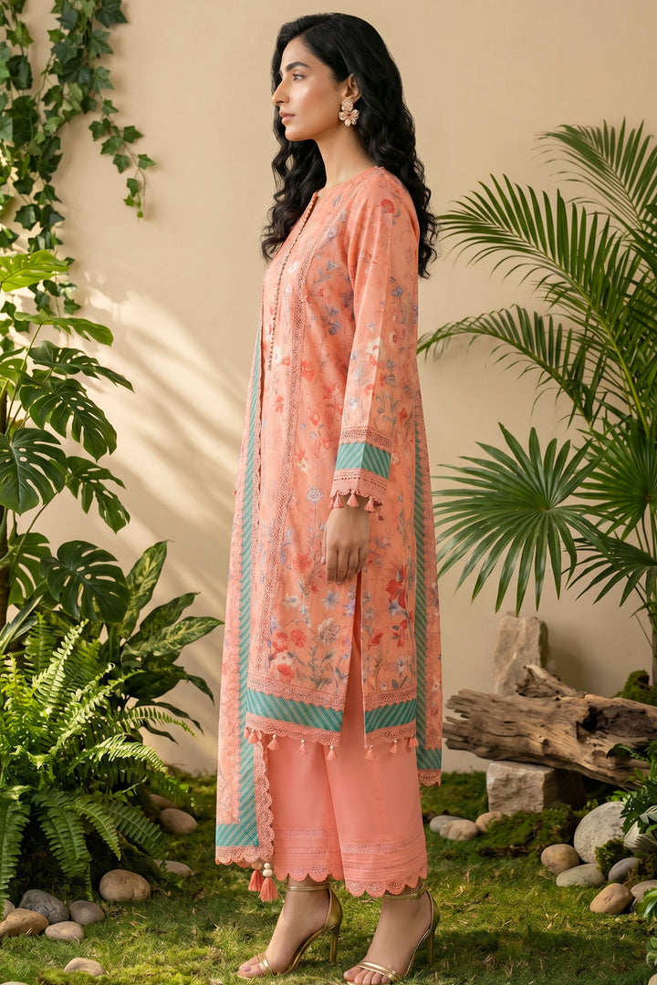 Peach 3 Piece Unstitched Premium Printed Lawn Suit By Jacquard Clothing Summer 2026 Hania Manahil Collection
