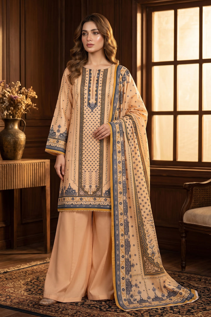 Peach 3 Piece Unstitched Premium Printed Lawn Suit By Jacquard Clothing Summer Collection 2026