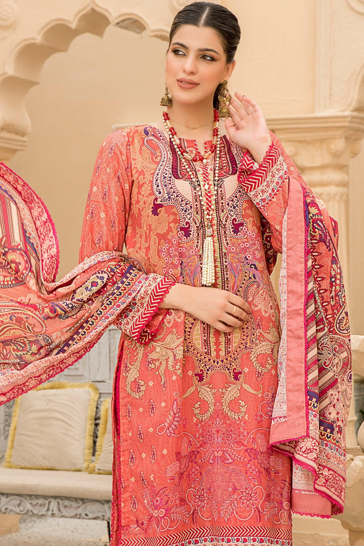 Peach Unstitched 3 Piece Lawn - Jacquard Clothing