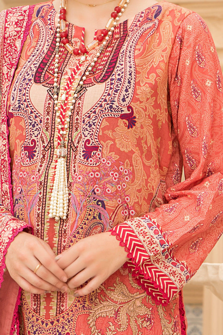 Peach Unstitched 3 Piece Lawn - Jacquard Clothing