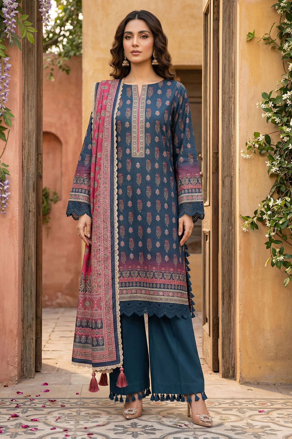 Persian Blue 3 Piece Unstitched Premium Printed Lawn
