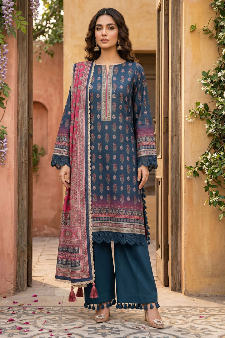 Persian Blue 3 Piece Unstitched Premium Printed Lawn