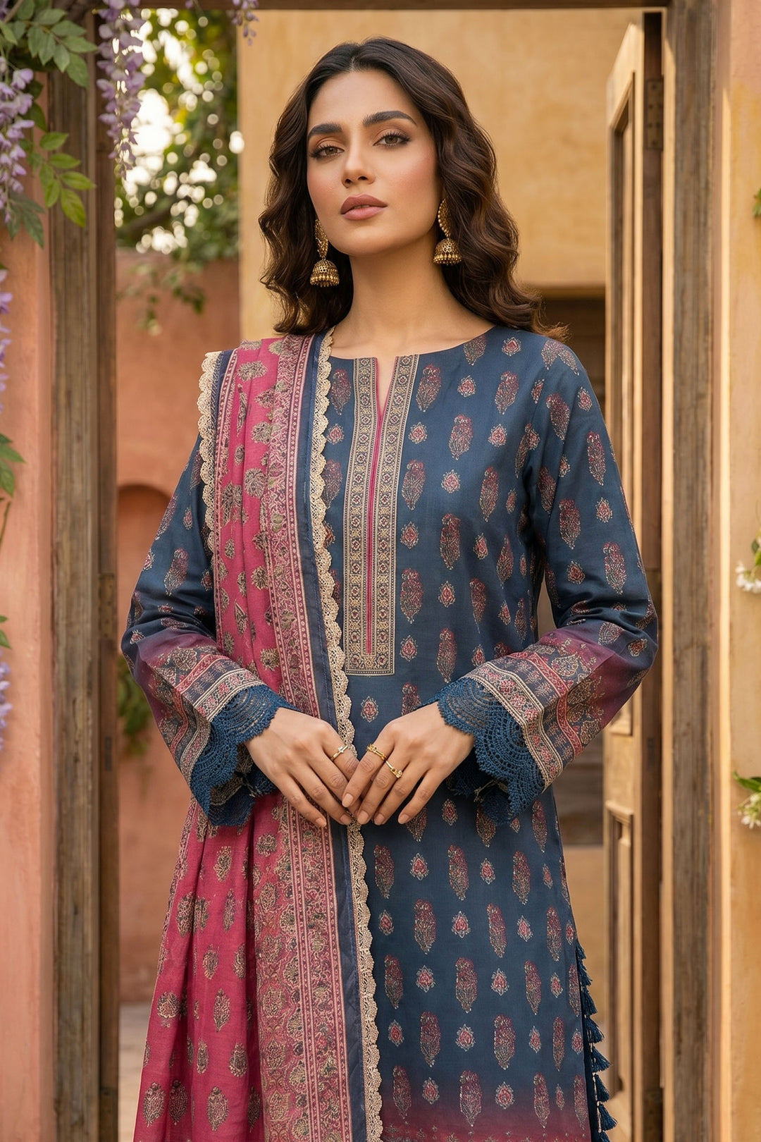 Persian Blue 3 Piece Unstitched Premium Printed Lawn