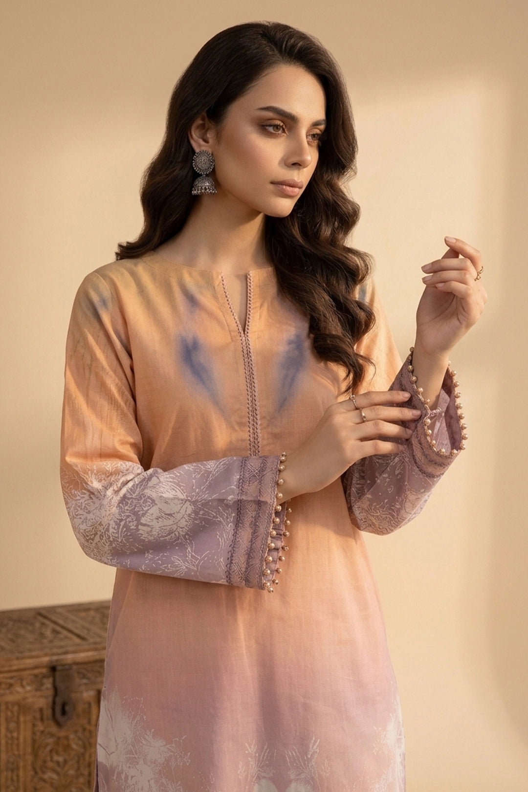 Persian Orange 2 Piece Unstitched Printed Cambric Co-Ord Set