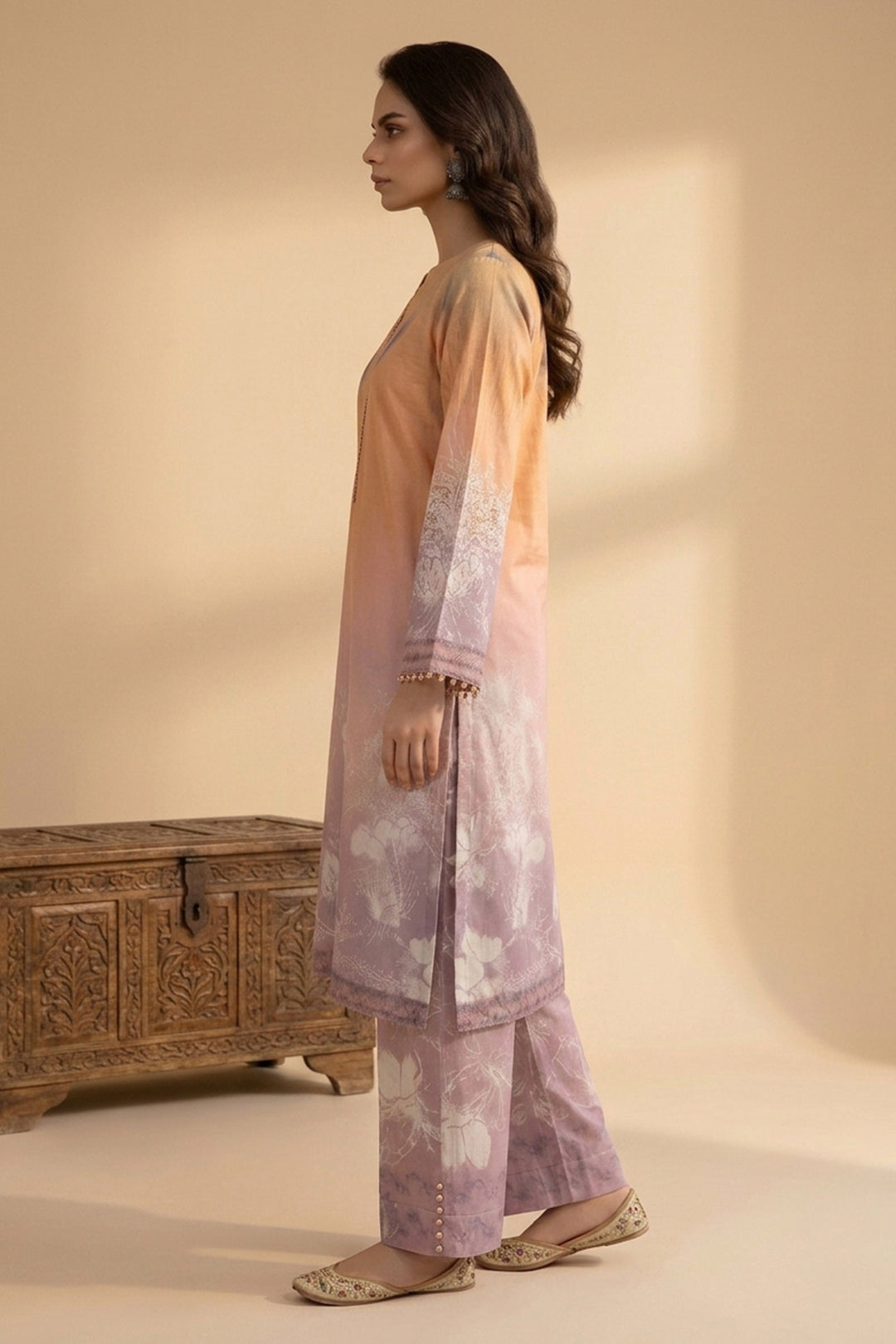 Persian Orange 2 Piece Unstitched Printed Cambric Co-Ord Set