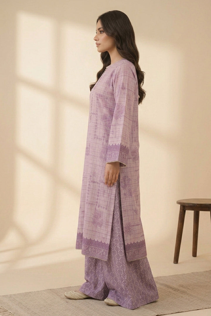 Pink 2 Piece Unstitched Printed Cambric Co-Ord Set