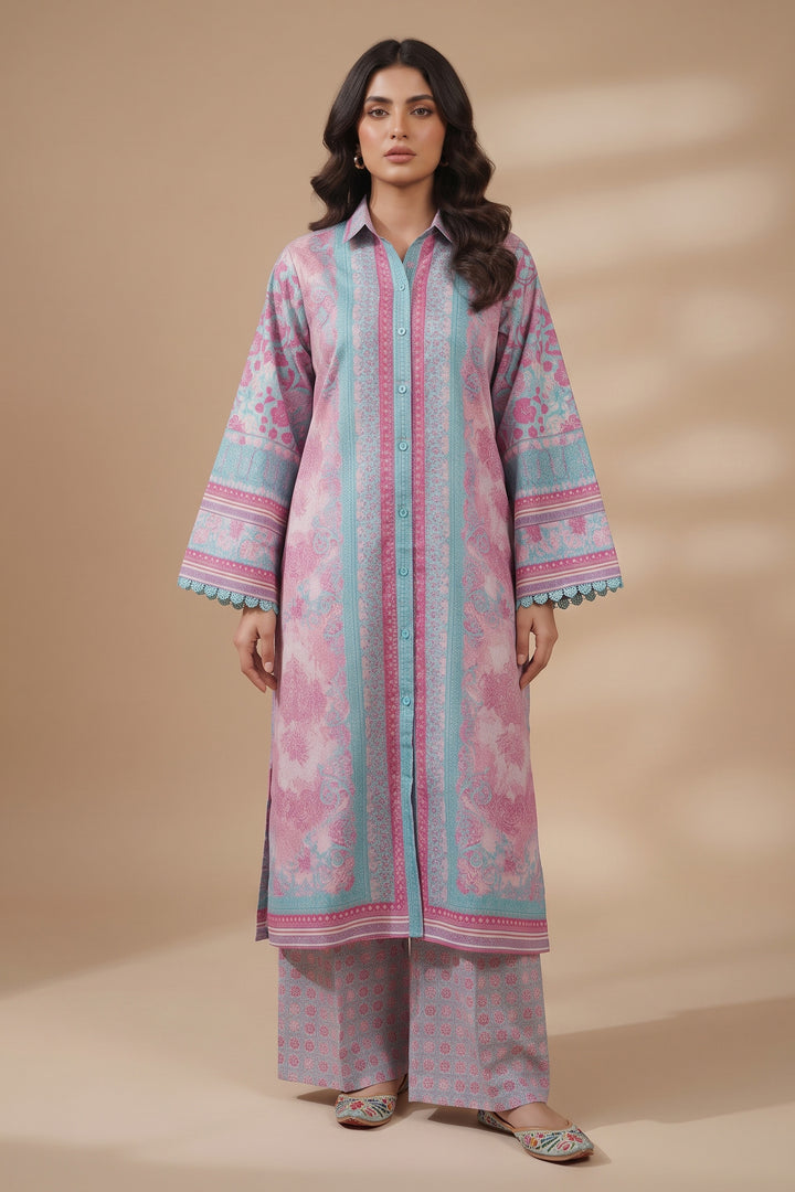 Pink Sherbet 2 Piece Unstitched Printed Cambric Co-Ord Set