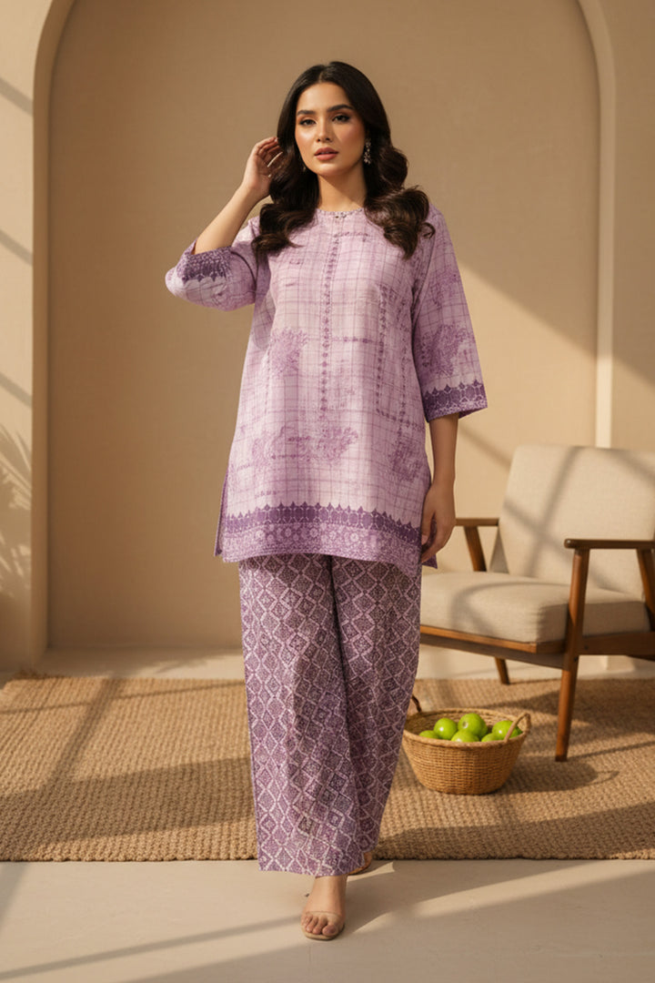 Pink 2 Pc Unstitched Printed Cambric Co-Ord Set