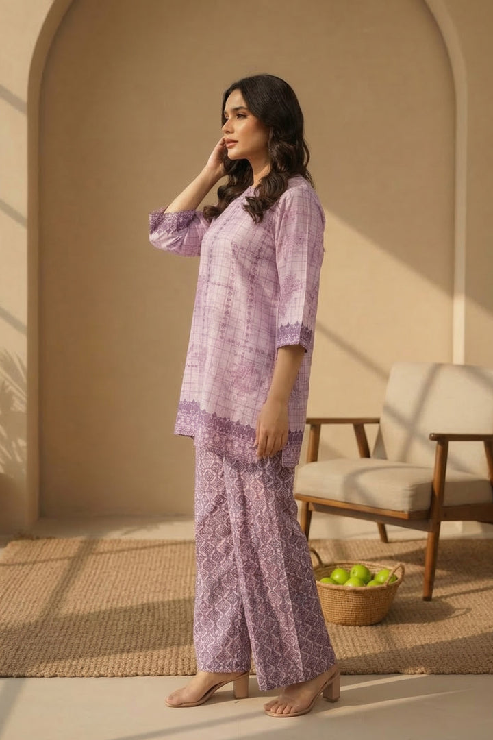 Pink 2 Pc Unstitched Printed Cambric Co-Ord Set